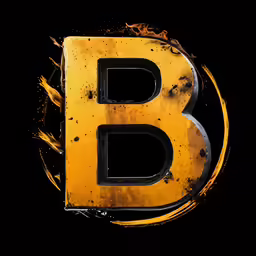 a dirty black and yellow b sign in flames