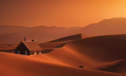 an image of a desert scene with a hut