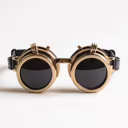 two round goggles with a black frame on a white background