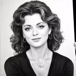 the black and white photograph shows a beautiful woman with large eyes