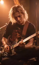 a man that is sitting down with a guitar