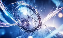 woman dressed in a crown of light in the middle of a photo