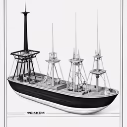 the illustration of a black and white ship