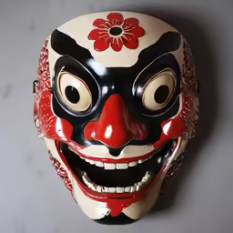 a mask is decorated and has eyes, nose and mouth