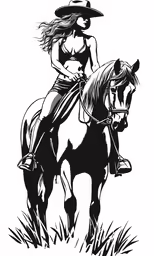 an illustration of a cowgirl riding a horse in silhouette
