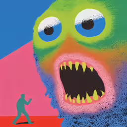 a drawing of a monster face has its mouth wide open