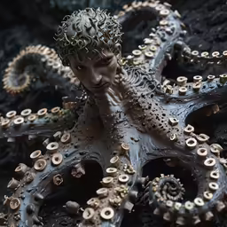 a statue of an octopus and boy that is on display