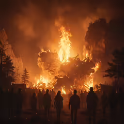 a huge burning fire that is inside of a forest