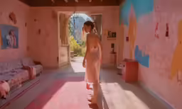 a young woman is standing in an empty room