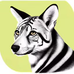 a cat drawn with black and white ink