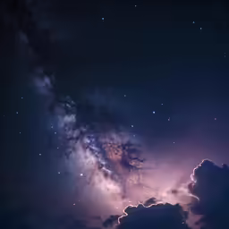 the night sky with clouds, stars and the milky
