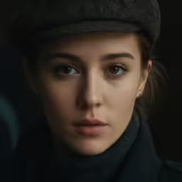 the woman is posing with a hat on her head
