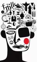a black and white graphic that looks like a human head