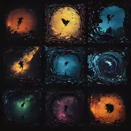 several squares that have a bunch of different lights in them