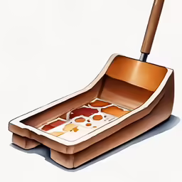 a drawing of an open paper boat with a long handle