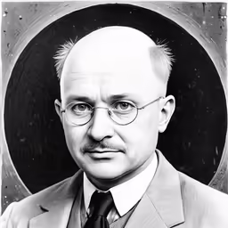 an old photo of an older man in glasses and a suit