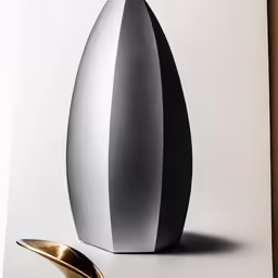 a poster with a gold object next to it