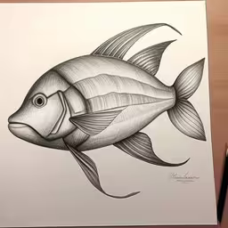 a drawing of a fish with wavy stripes