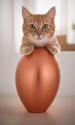 a tabby cat sitting on top of an orange ball