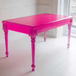 pink painted table against wall near large window