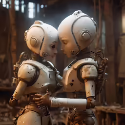 there is a couple of robots with one holding the other