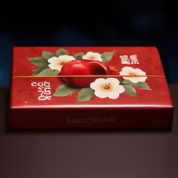 a box with a red design that is sitting on a table
