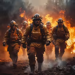 a fire fighter is followed by his colleagues on the trail