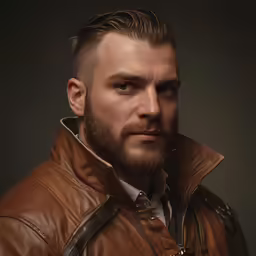 man with goatee and goatee leather jacket and beard