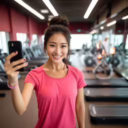 a girl is taking a photo of herself,a woman in a pink shirt holding her cell phone up in the air
