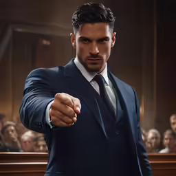 the man in the suit points his gun