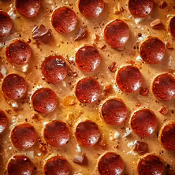 a pizza has many pieces of sausage on it