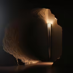 a light on the side of a long stone building