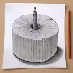 pencil sketching of a well - designed stump with a pencil