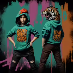 two women wearing sweatshirts and matching hoodies