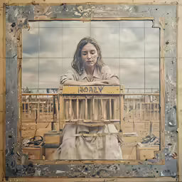 a poster that appears to be holding a woman over a box