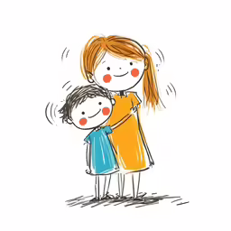 the little girl and the boy are hugging each other