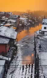 this is a photograph of people walking in the snow