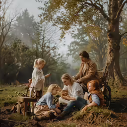 an old picture shows a family sitting on the ground