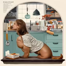 a painting of a naked woman standing on a countertop