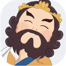 a man with a crown on and mustache is looking at his phone