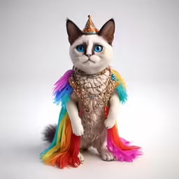 a cute cat wearing a costume and a crown