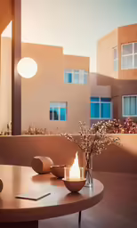 two candles are sitting on a table outside
