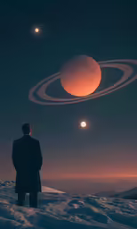 a man looking at the planets in space