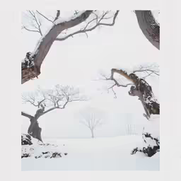 trees in snow, taken in a polaroid film