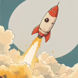 an illustration of a rocket launching into the sky