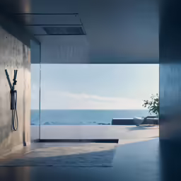 view from a shower in front of the ocean