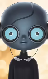 a picture of a black robot with headphones on