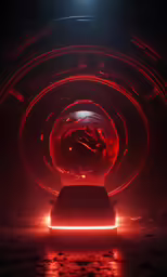 a car driving on a tunnel of red light at night