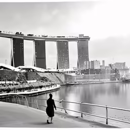 a woman standing in front of a body of water