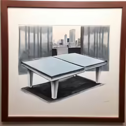 a drawing of two tables near a window
